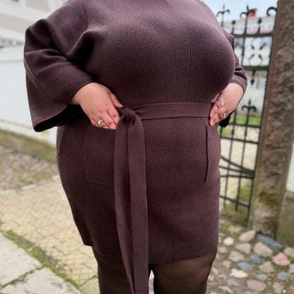 Mini Knitted Cocoon Dress - Hot Chocolate