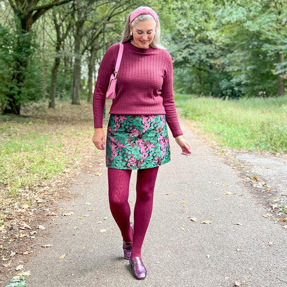 Grannies Cable Knit Wool Tights V2 - Cherry