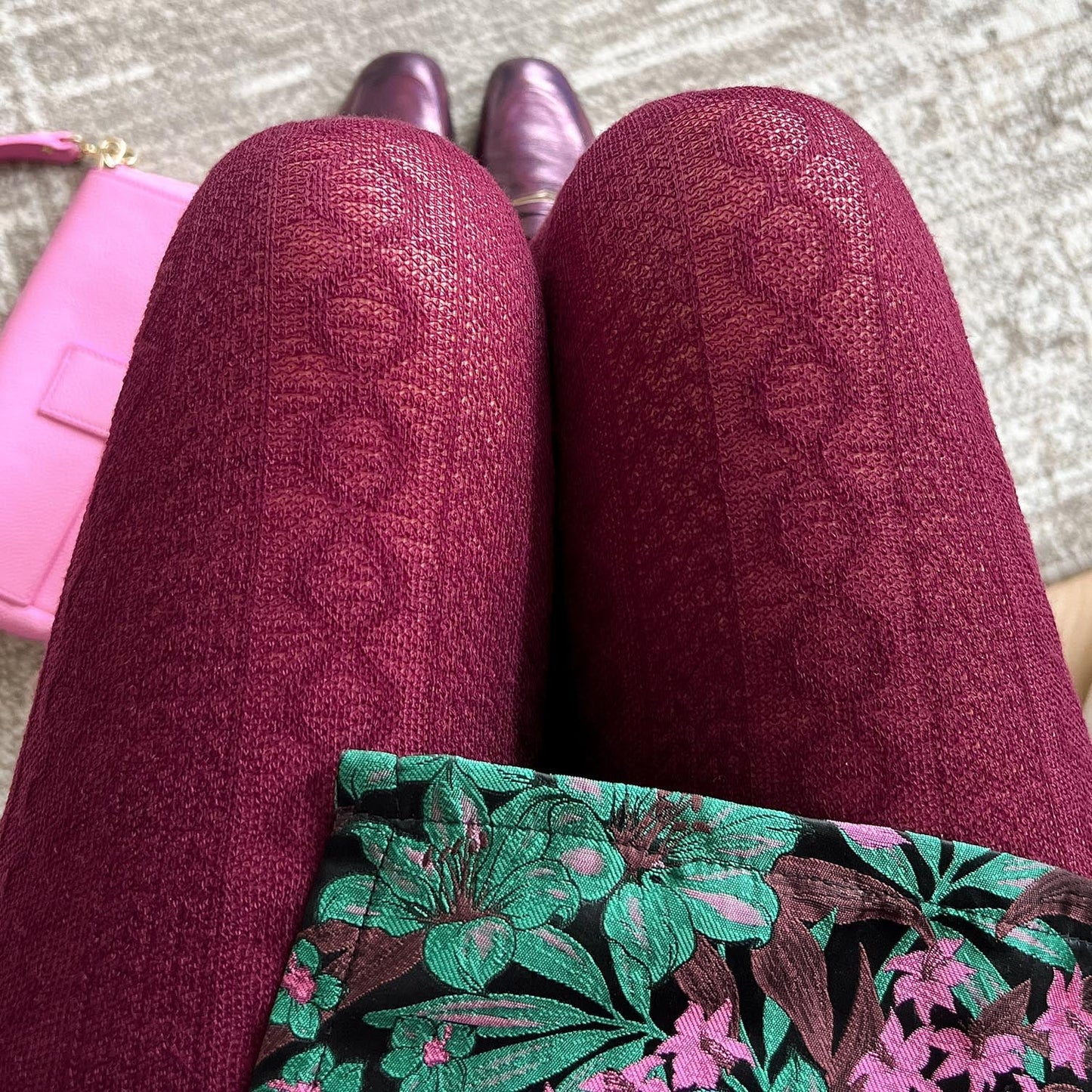 Grannies Cable Knit Wool Tights V2 - Cherry