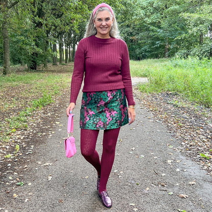 Grannies Cable Knit Wool Tights V2 - Cherry