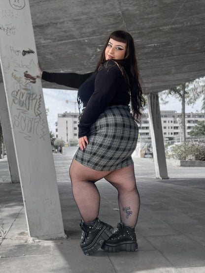 Plaid Mini Skirt - Black & Grey