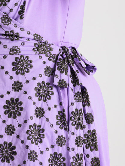 Broderie Anglaise Wrap Dress - Cassis de Violet