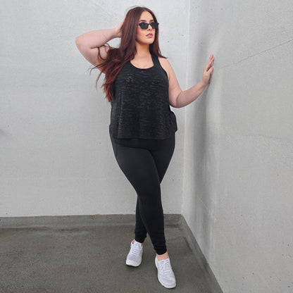 Long Buttery Leggings With Design - Black