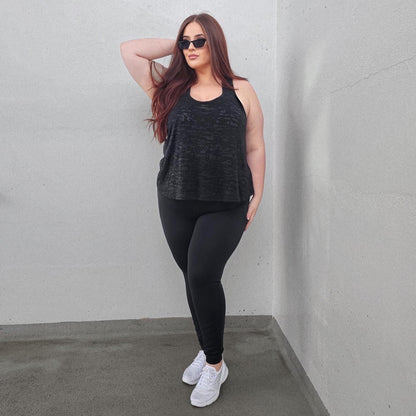 Long Buttery Leggings With Design - Black