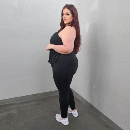 Long Buttery Leggings With Design - Black