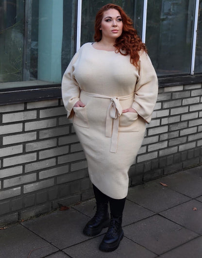 Midi Knitted Cocoon Dress - Oatmeal