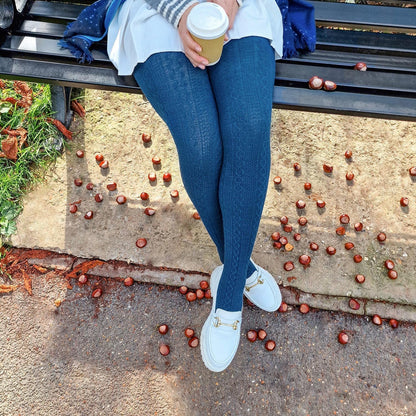 Grannies Cable Knit Wool Tights V2 - Bone China