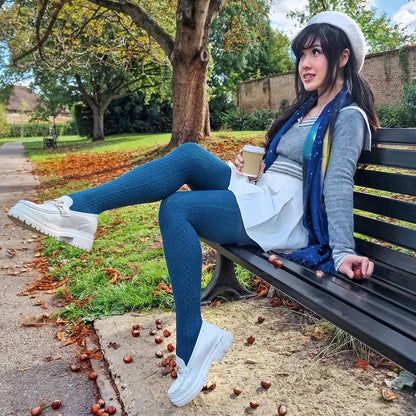 Grannies Cable Knit Wool Tights V2 - Bone China