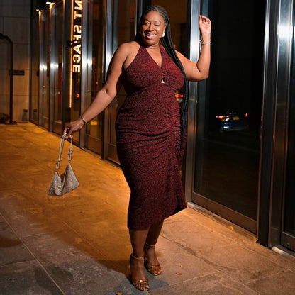 Lurex Halter Dress - Bordeaux