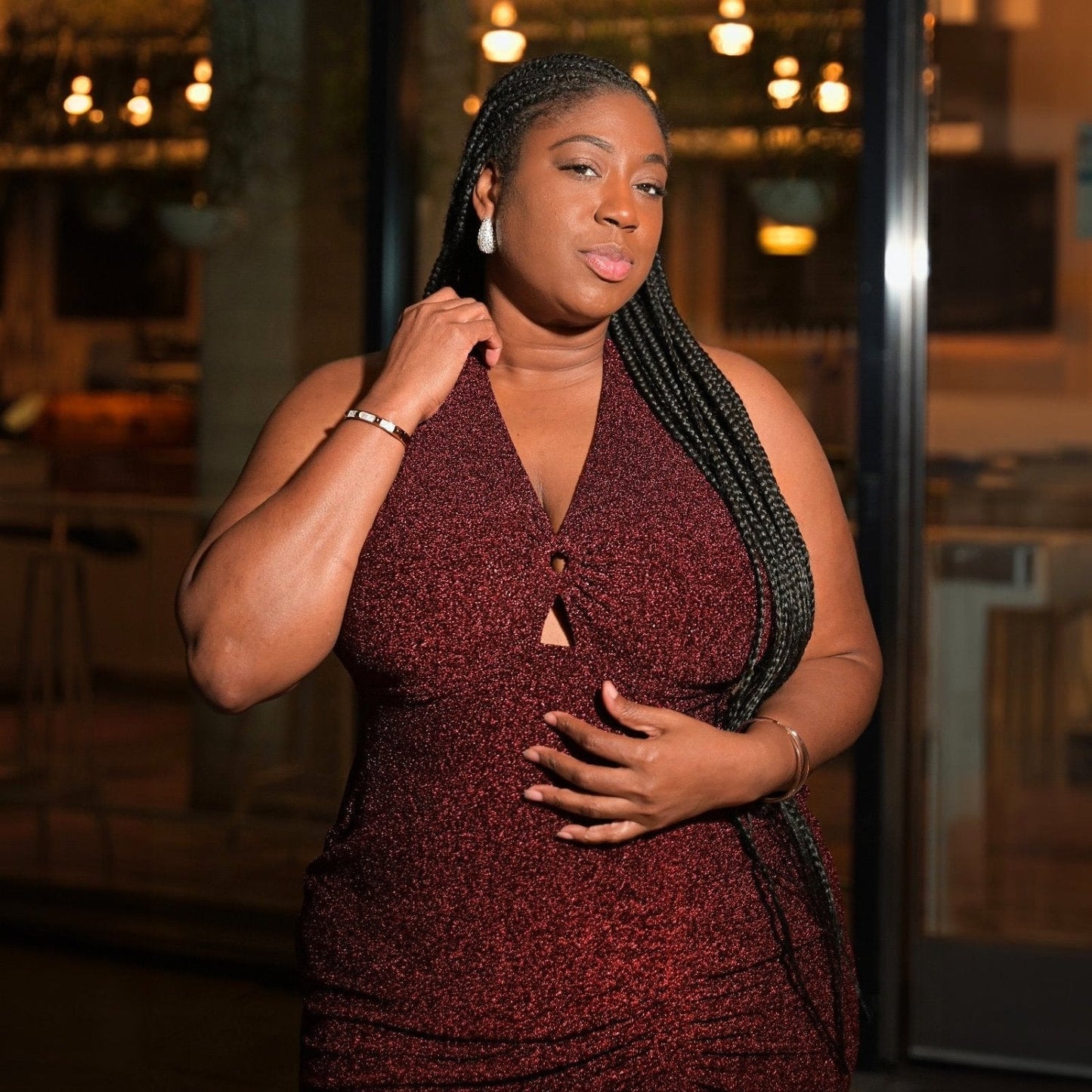 Lurex Halter Dress - Bordeaux