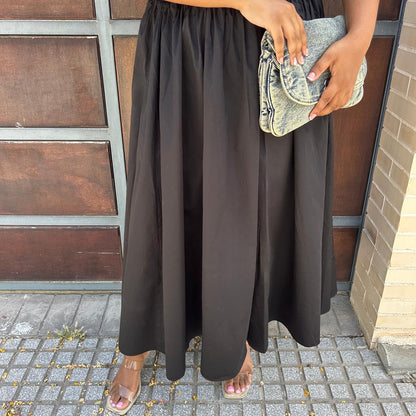 Midaxi Poplin Skirt - Black