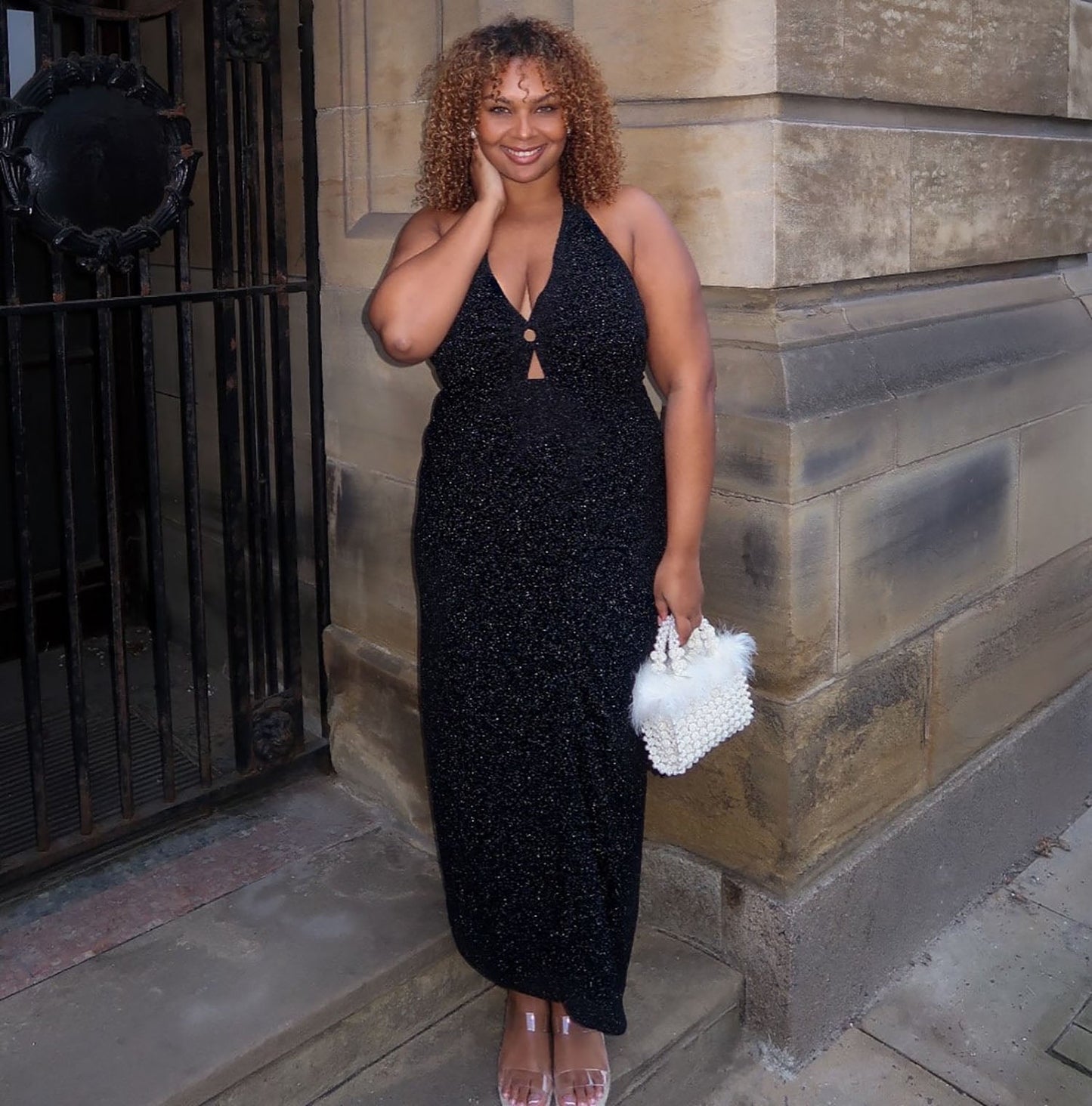 Lurex Halter Dress - Black