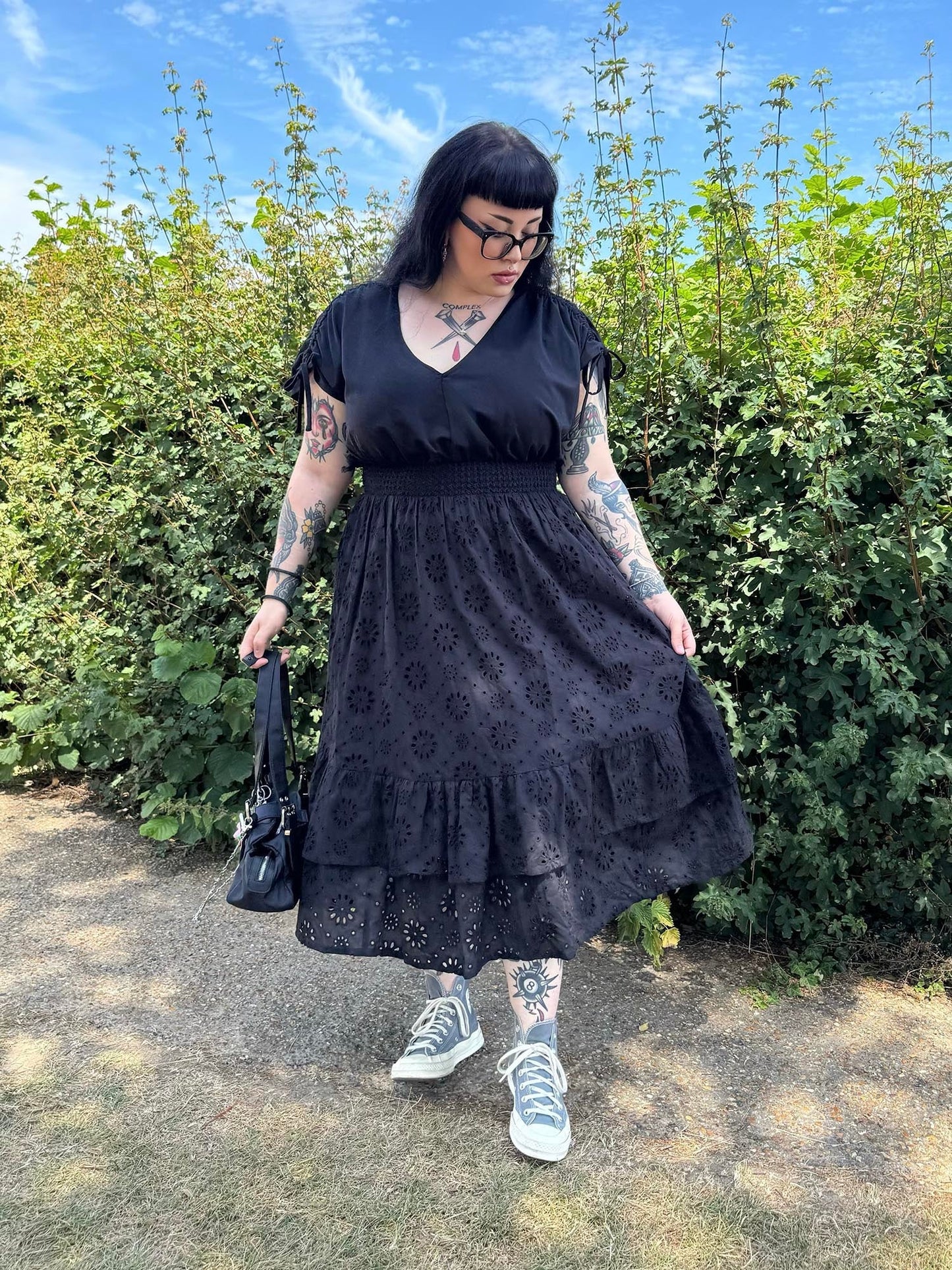 Broderie Anglaise Midi Dress - Black