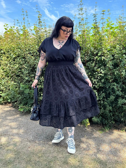 Broderie Anglaise Midi Dress - Black