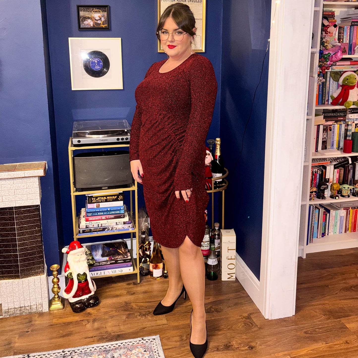 Lurex Long Sleeve Dress - Bordeaux