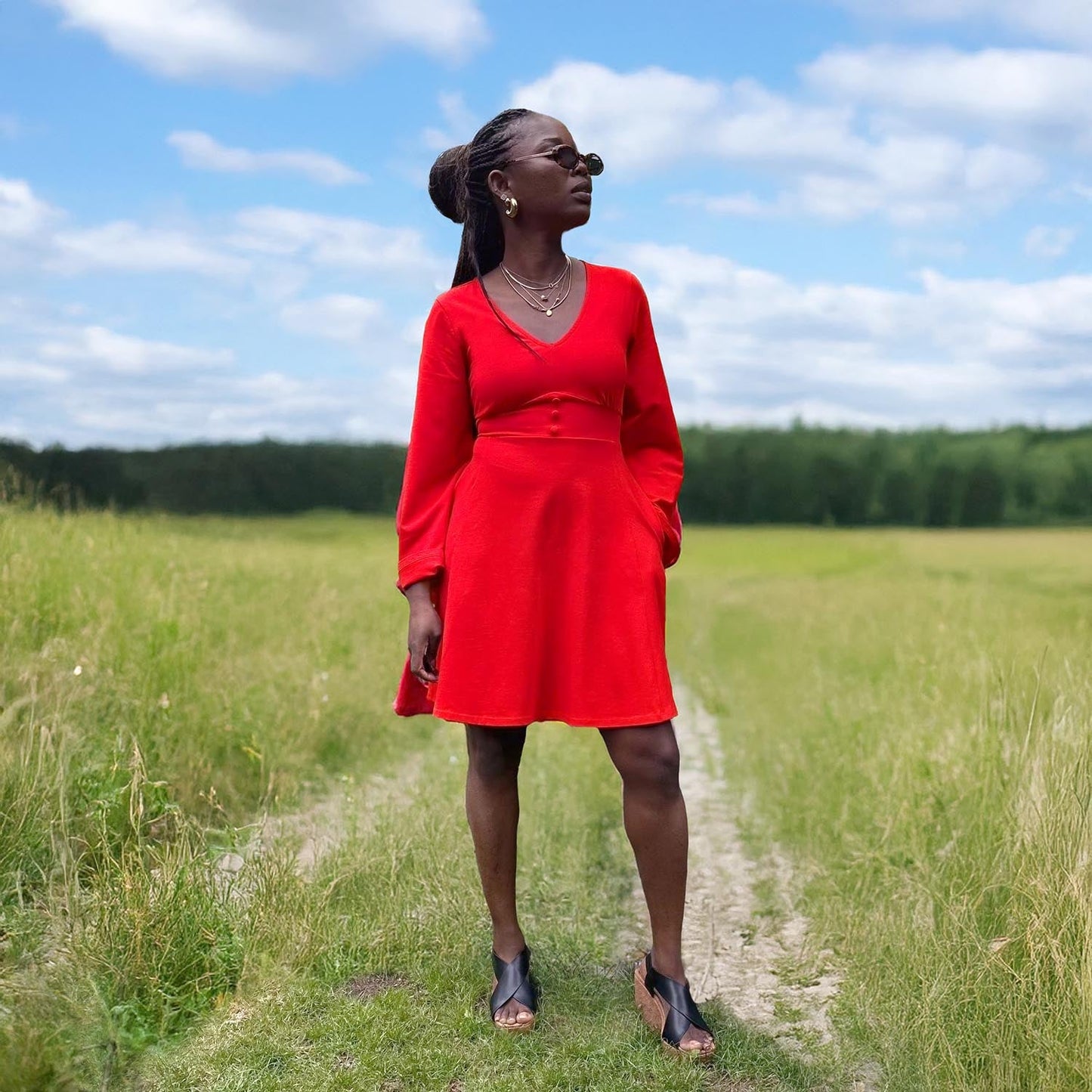 Bell Sleeve Mini Dress - Sangria