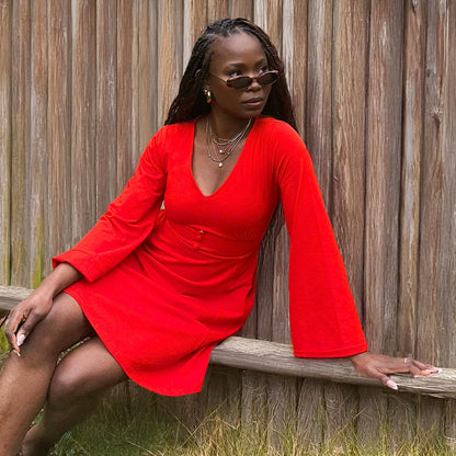 Bell Sleeve Mini Dress - Sangria