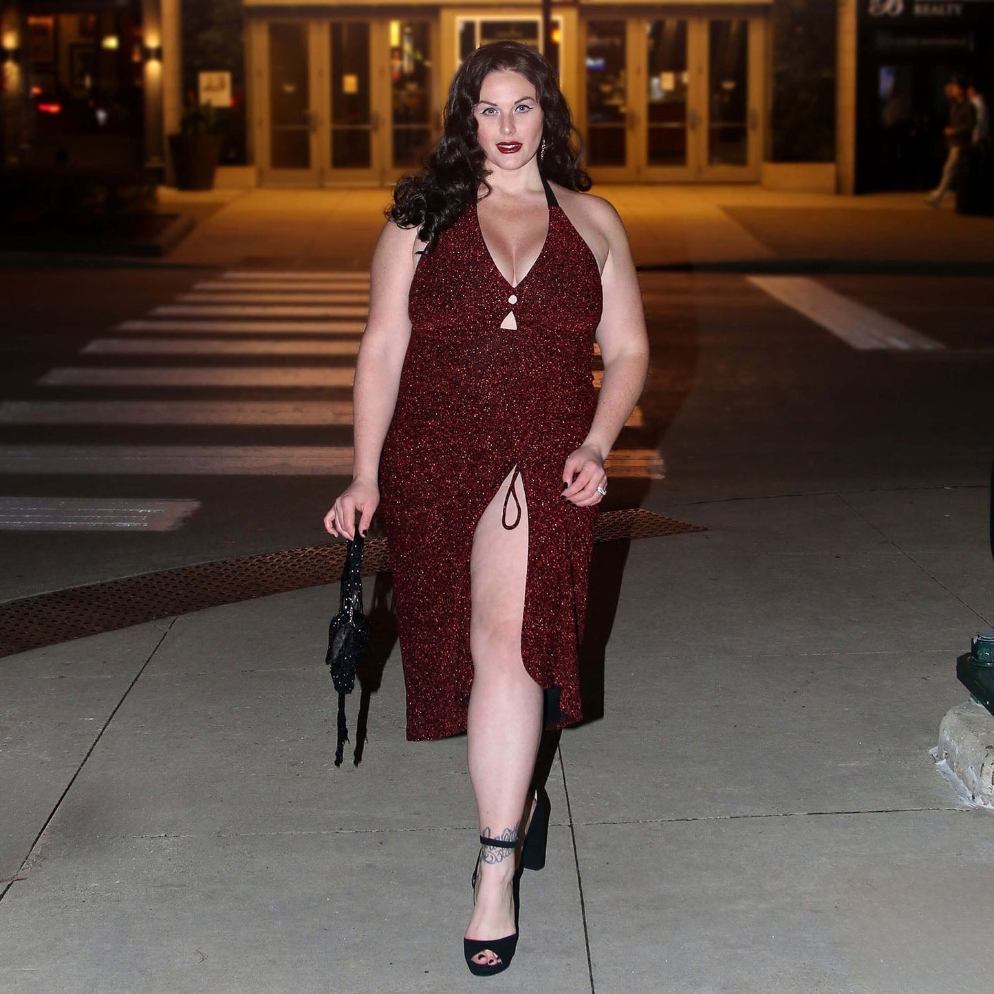 Lurex Halter Dress - Bordeaux