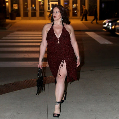 Lurex Halter Dress - Bordeaux