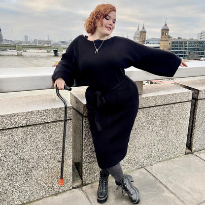 Midi Knitted Cocoon Dress - Black