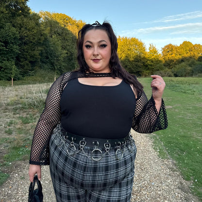 Plaid Wide-Leg Trousers - Black & Grey