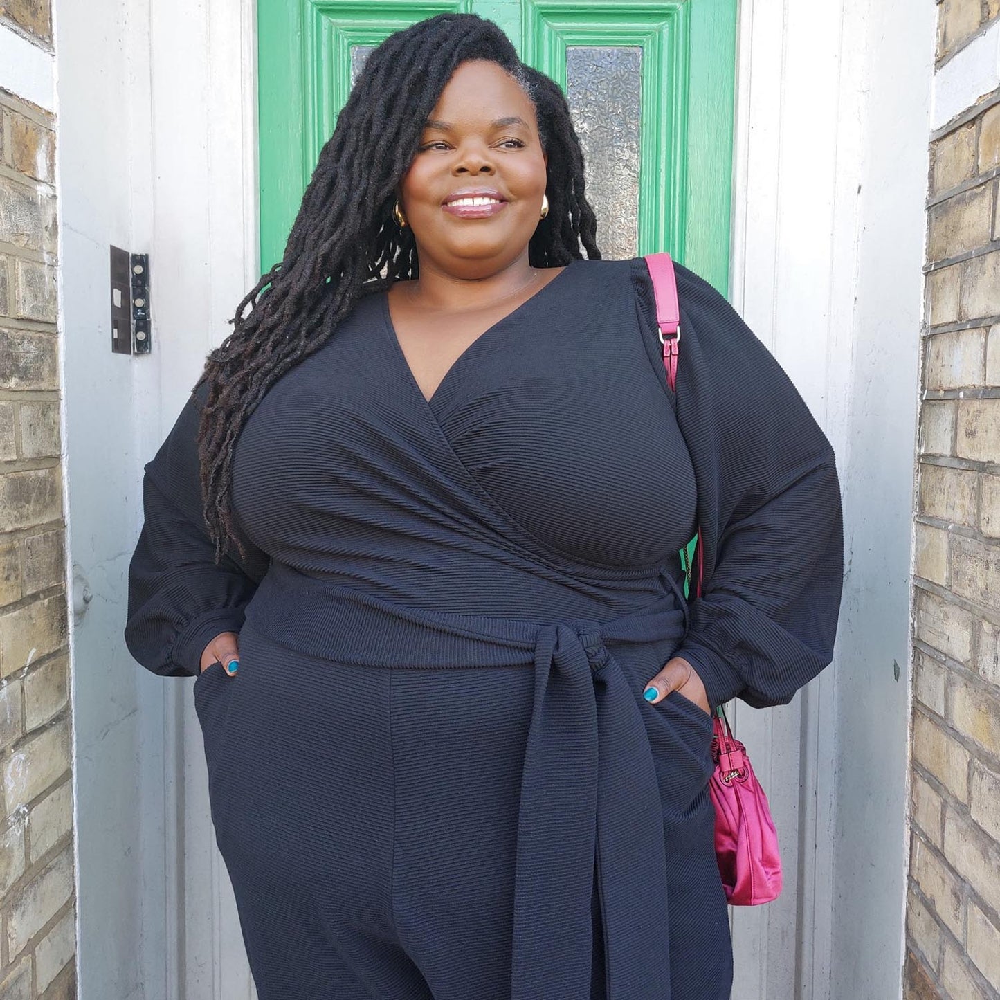 Ottoman Long Sleeve Wrap Jumpsuit - Black