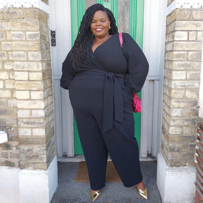 Ottoman Long Sleeve Wrap Jumpsuit - Black