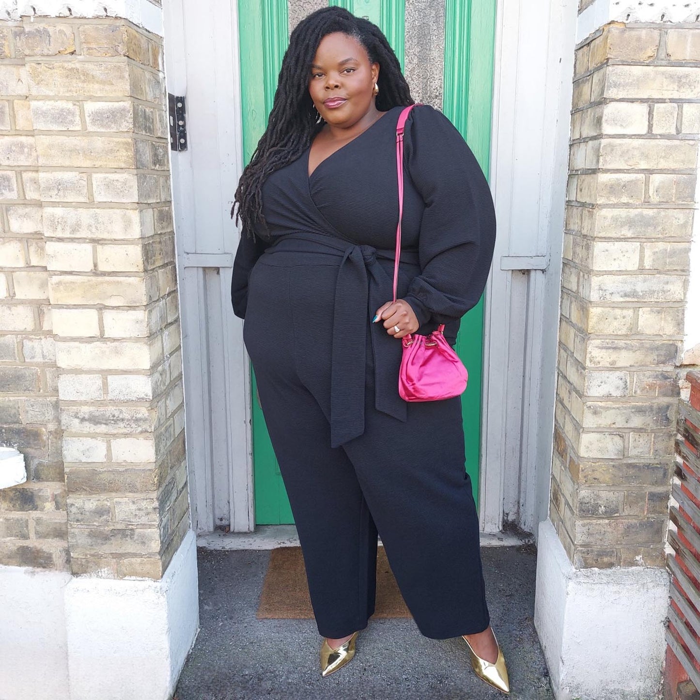 Ottoman Long Sleeve Wrap Jumpsuit - Black