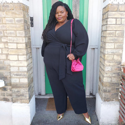 Ottoman Long Sleeve Wrap Jumpsuit - Black