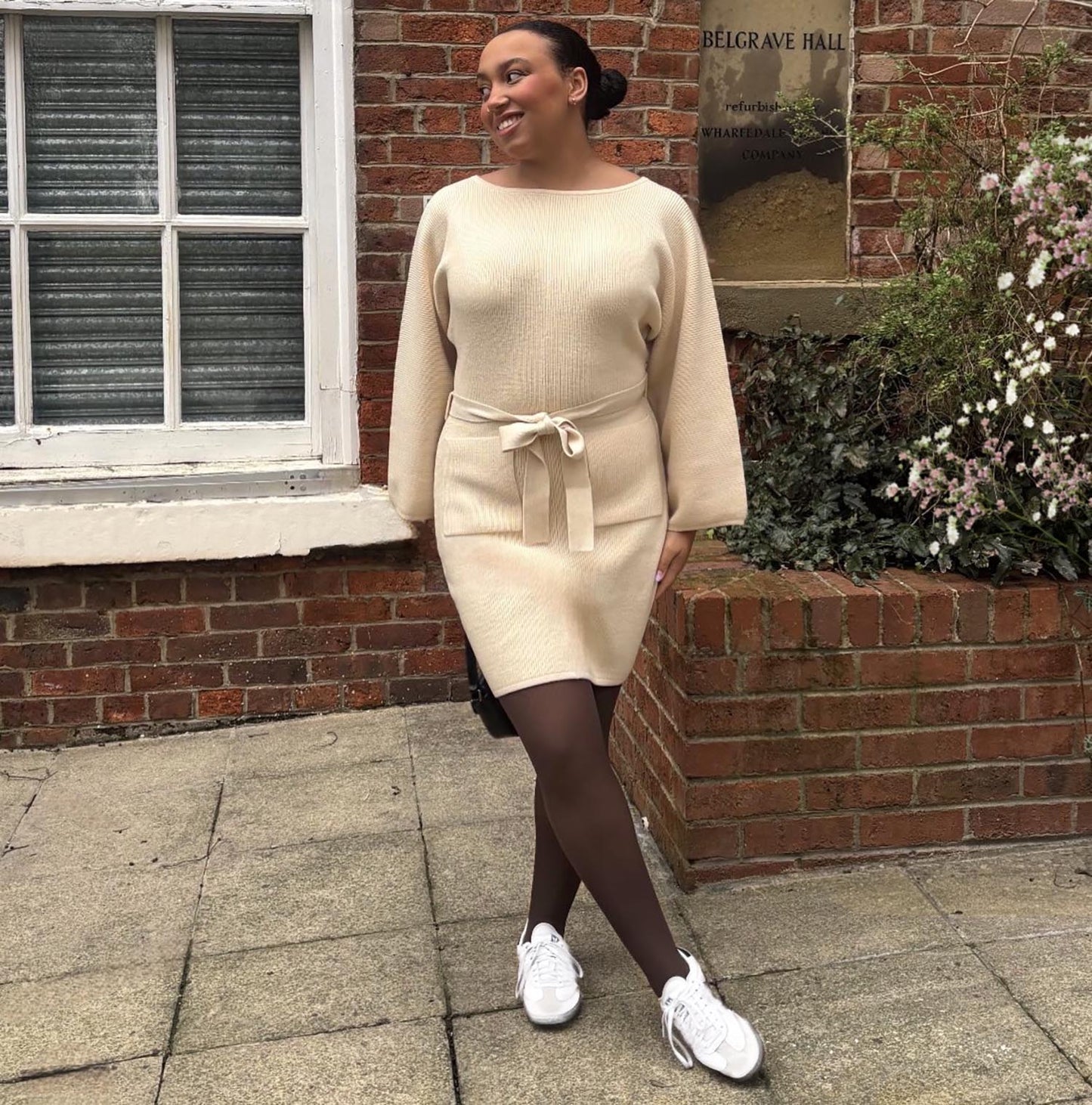 Mini Knitted Cocoon Dress - Oatmeal