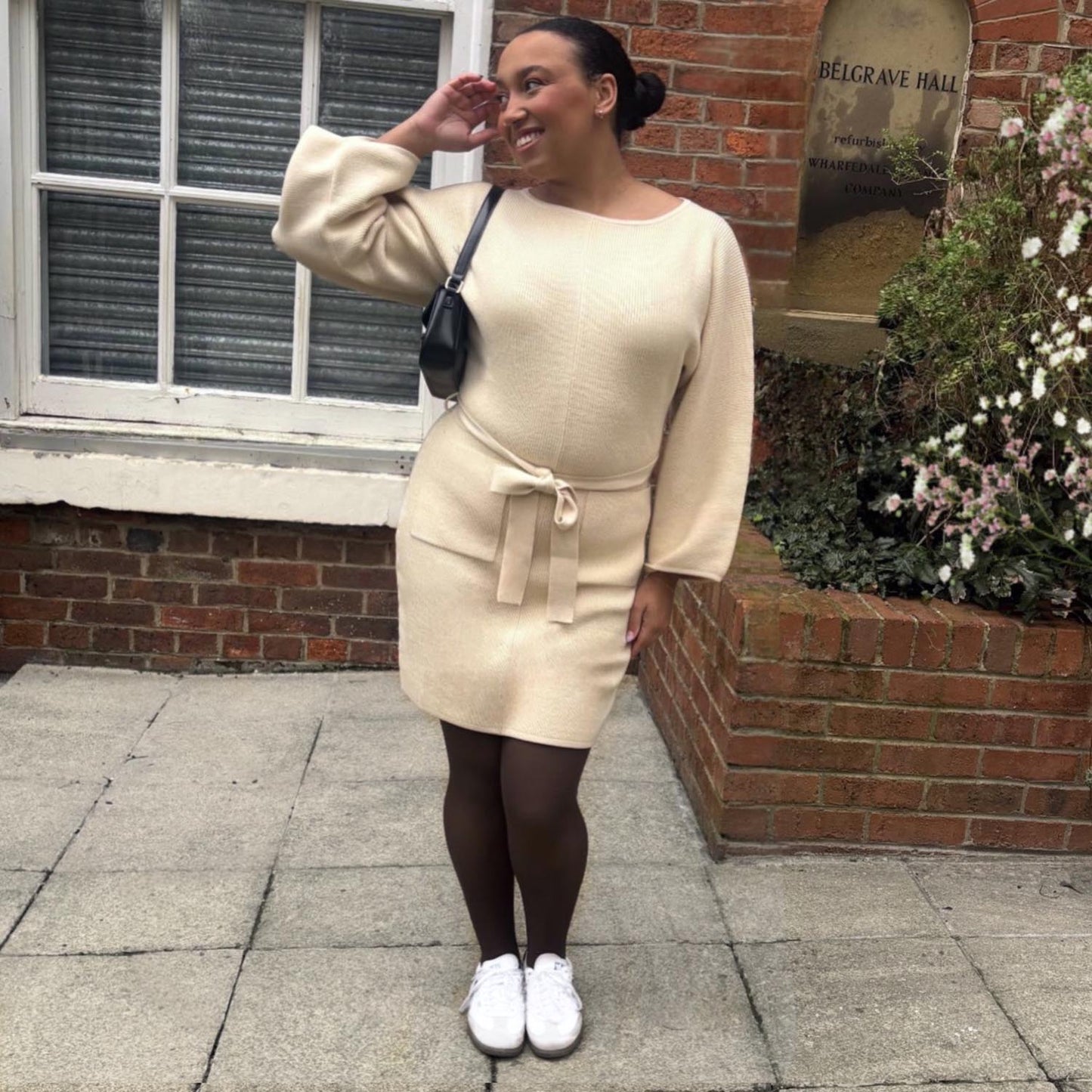 Mini Knitted Cocoon Dress - Oatmeal