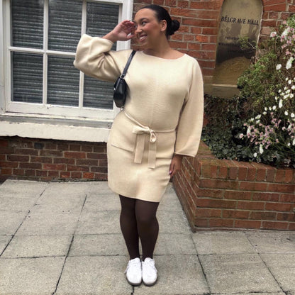 Mini Knitted Cocoon Dress - Oatmeal