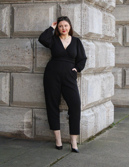 Ottoman Long Sleeve Wrap Jumpsuit - Black