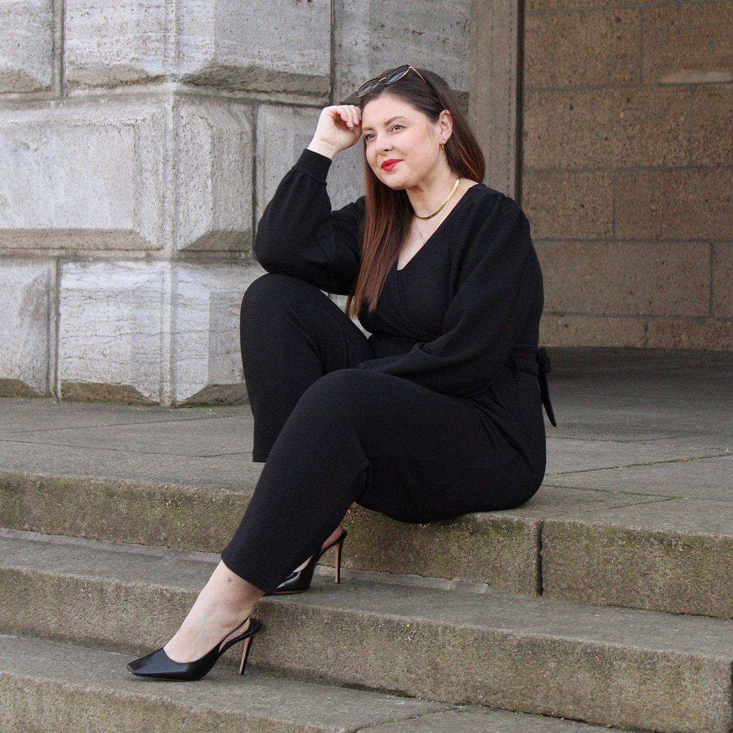 Ottoman Long Sleeve Wrap Jumpsuit - Black