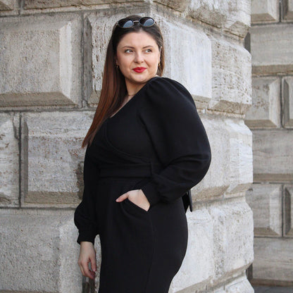 Ottoman Long Sleeve Wrap Jumpsuit - Black