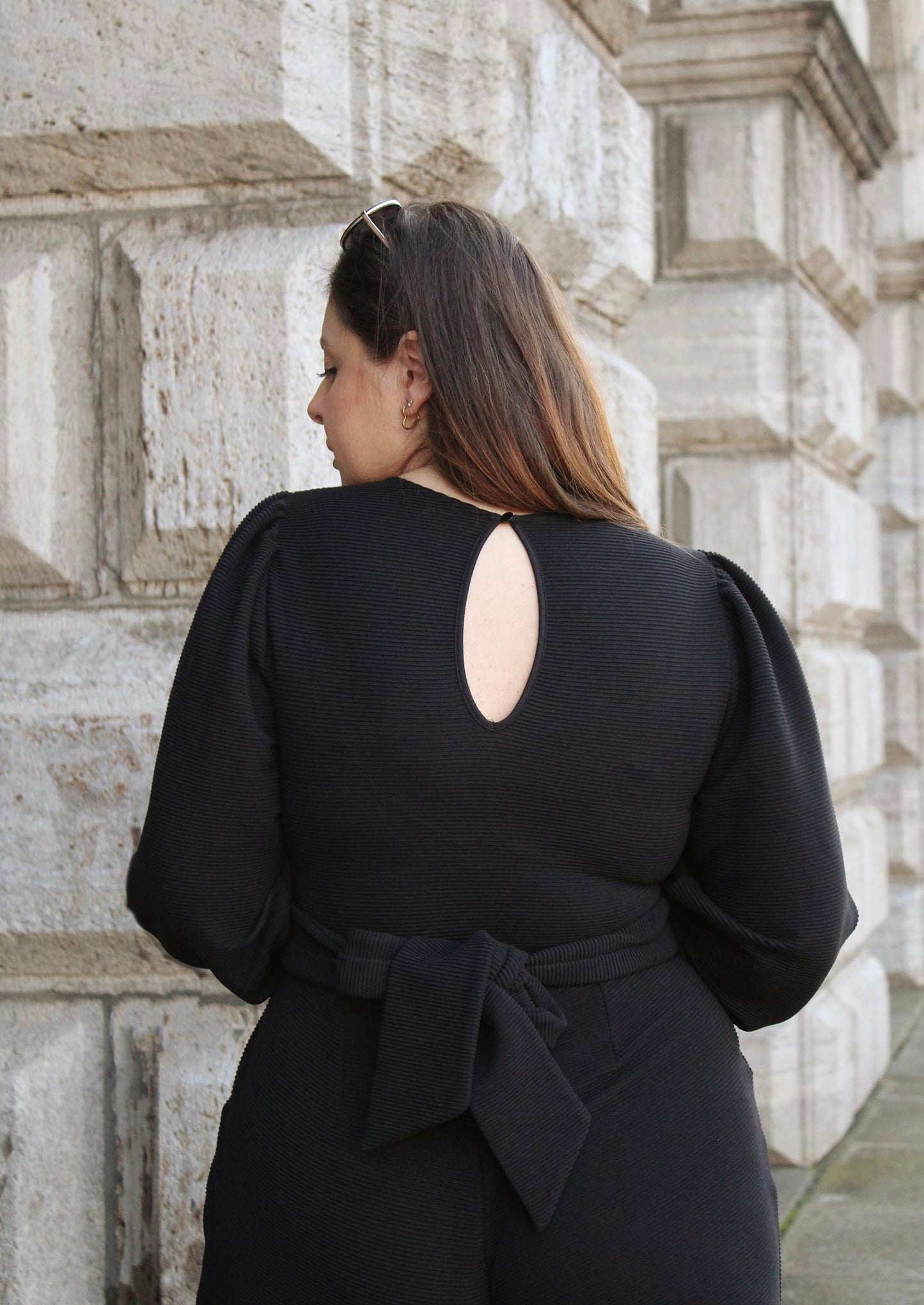 Ottoman Long Sleeve Wrap Jumpsuit - Black