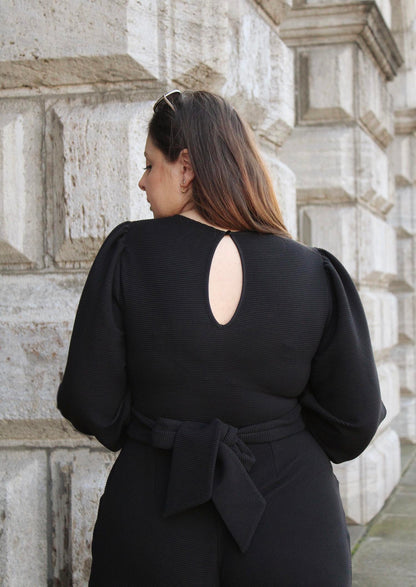 Ottoman Long Sleeve Wrap Jumpsuit - Black