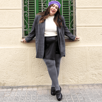 Grannies Cable Knit Wool Tights V2 - Slate