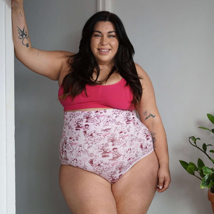 Organic Cotton Super High Waist Knickers - Passion au Jardin - L'Amour Rose