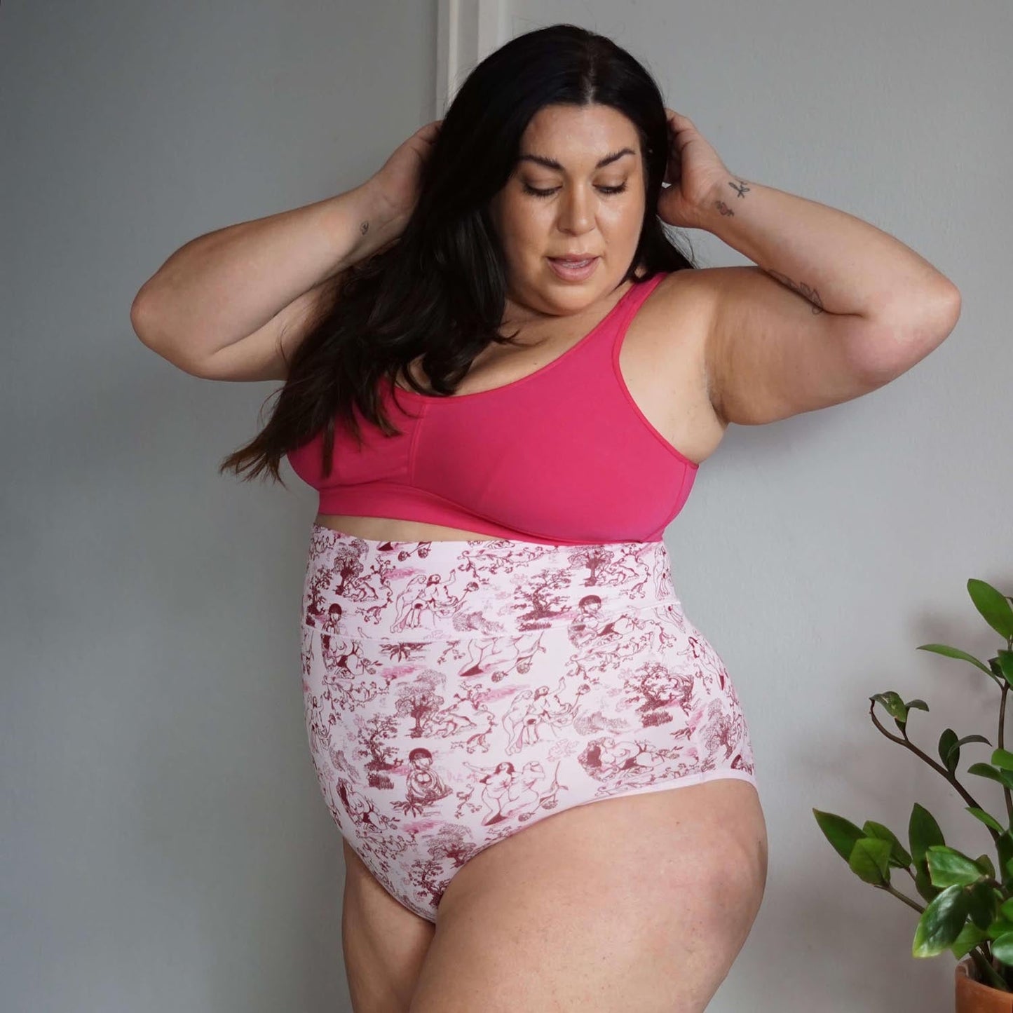 Organic Cotton Super High Waist Knickers - Passion au Jardin - L'Amour Rose
