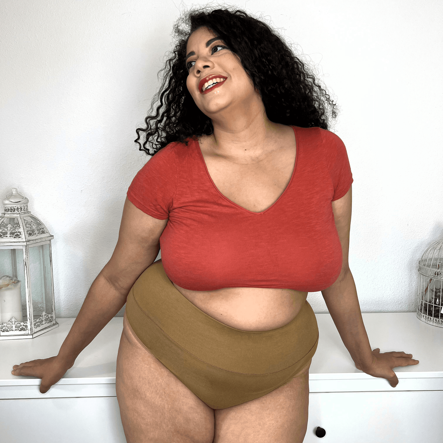 Organic Cotton Cheeky High Leg Knickers - Caramel