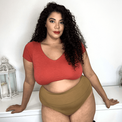 Organic Cotton Cheeky High Leg Knickers - Caramel